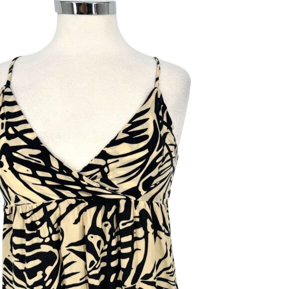 Patrons Of Peace Tropical Leaf Print V-Neck Sundress Ivory Black Size XS - Picture 3 of 12